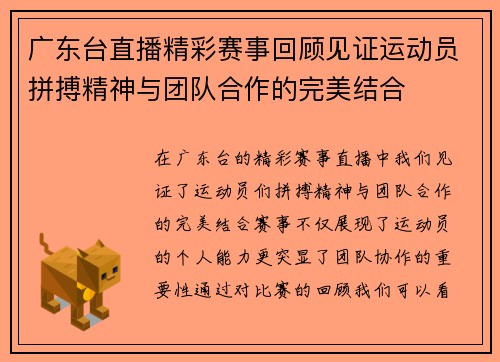 广东台直播精彩赛事回顾见证运动员拼搏精神与团队合作的完美结合