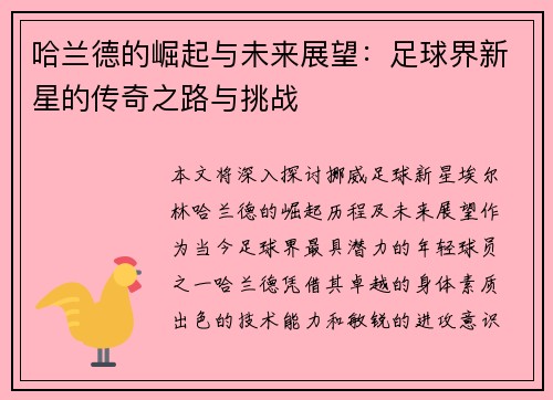哈兰德的崛起与未来展望：足球界新星的传奇之路与挑战